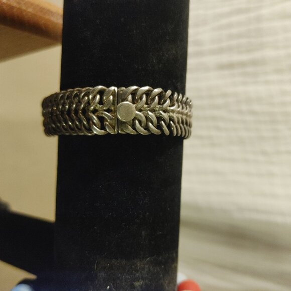 Sterling Silver Mexico Bracelet Simulated Purple Cats Eye Gemstone 925 Jewelry - Picture 6 of 16